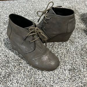 Toms gunmetal metallic wedge booties